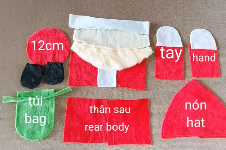 Chuẩn bị những miếng vải có kích thước như trên. 
