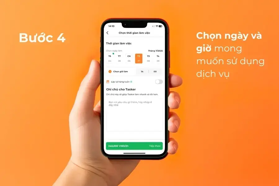 Nhập thông tin ngày và giờ. 