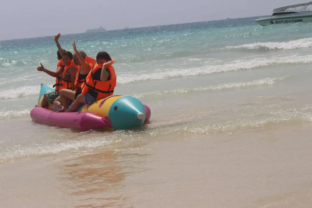 The team played water sports and games