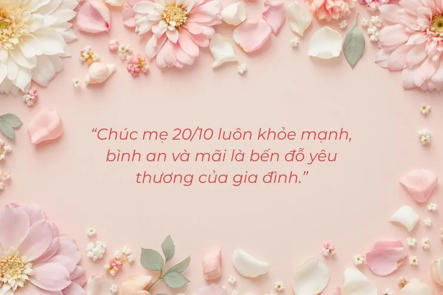 Status 20/10 ý nghĩa dành tặng mẹ, gửi gắm lòng biết ơn và lời chúc mẹ luôn bình an, hạnh phúc.
