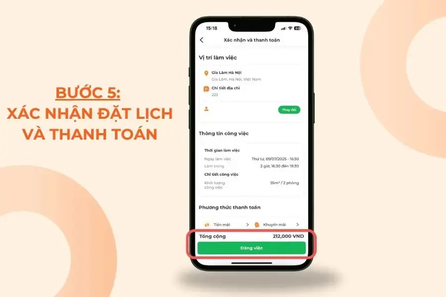 Xác nhận đặt lịch và thanh toán.