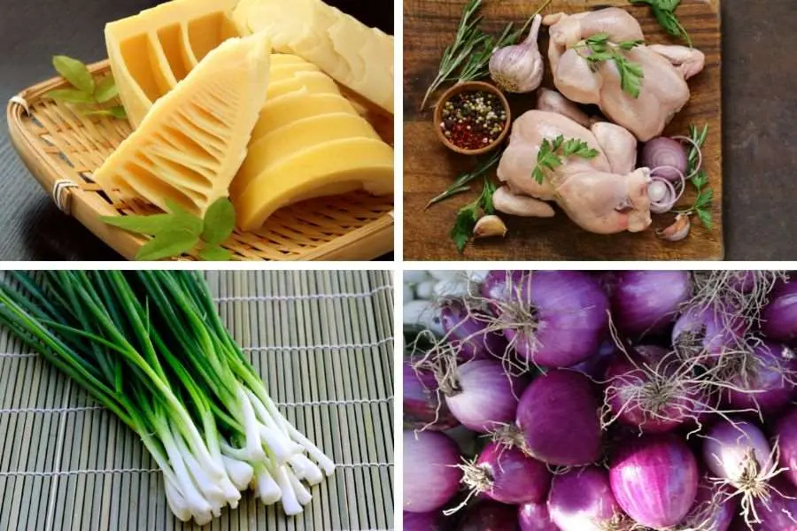 Các nguyên liệu cần chuẩn bị để nấu canh măng ngày Tết với thịt gà.