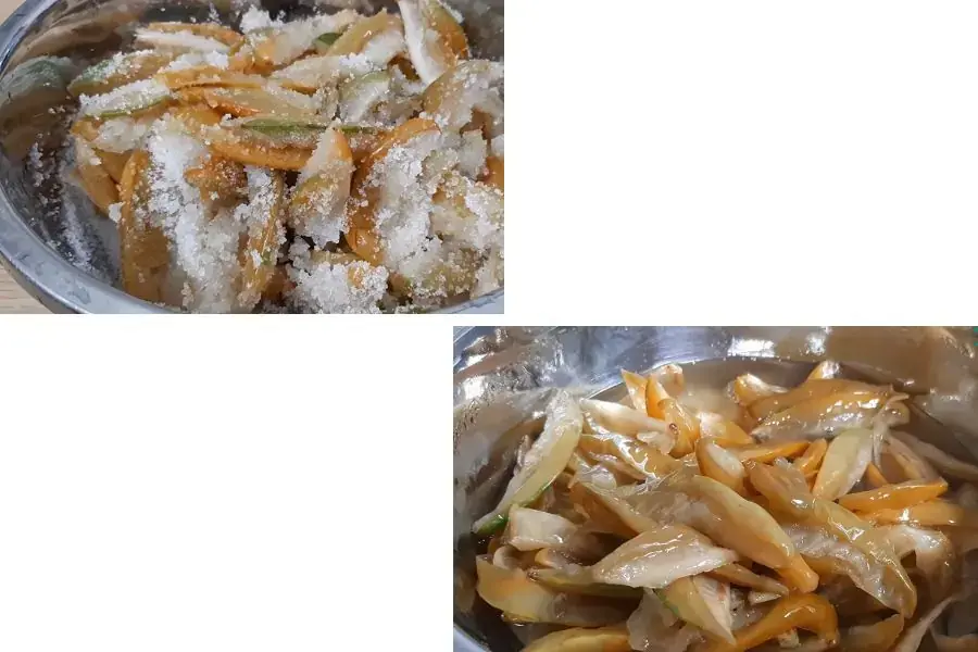 Ướp khế với đường trong 4 tiếng.