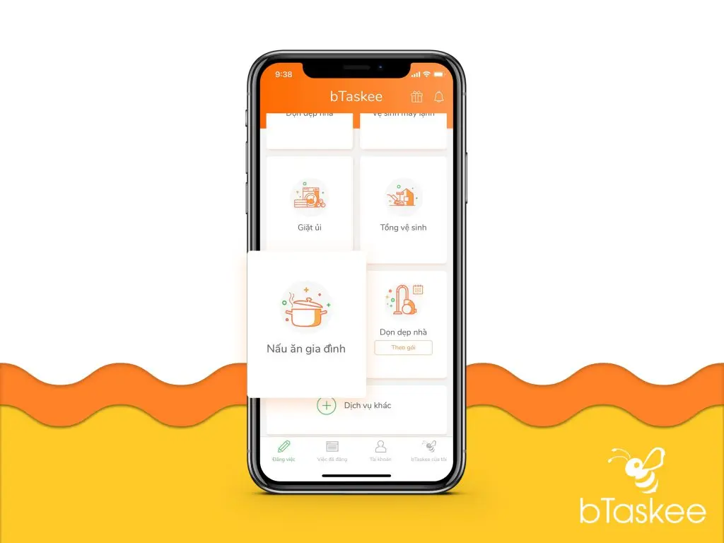 Chọn dịch vụ nấu ăn gia đình trên ứng dụng bTaskee