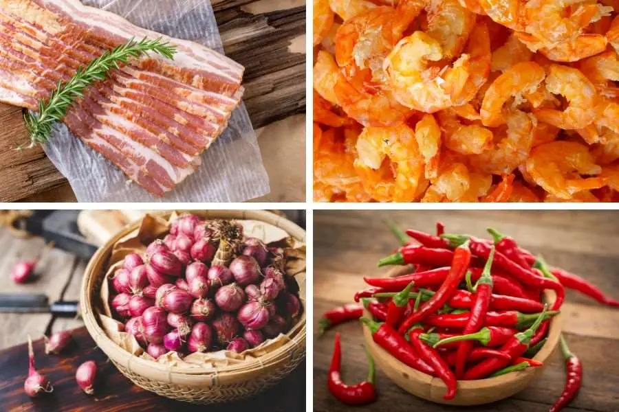 Những nguyên liệu cần chuẩn bị để làm món kho quẹt.