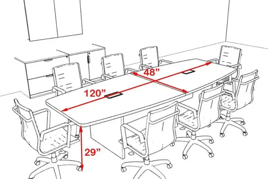 Kích thước bàn họp cho 6 - 8 người thường là 120x240x75cm