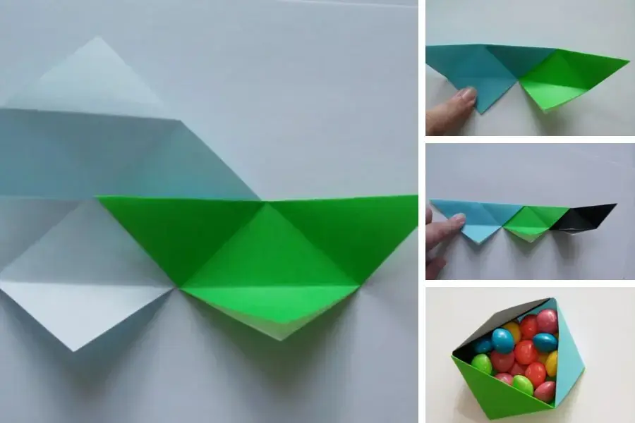 Lồng ghép các mảnh giấy lại với nhau hoàn thiện hộp giấy.
