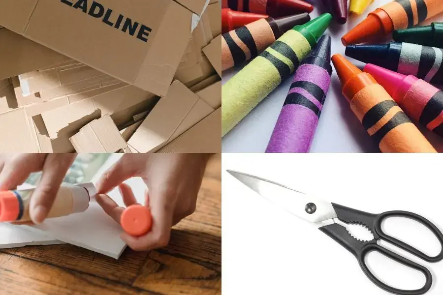Chuẩn bị dụng cụ cần thiết để làm mặt nạ bằng bìa carton.