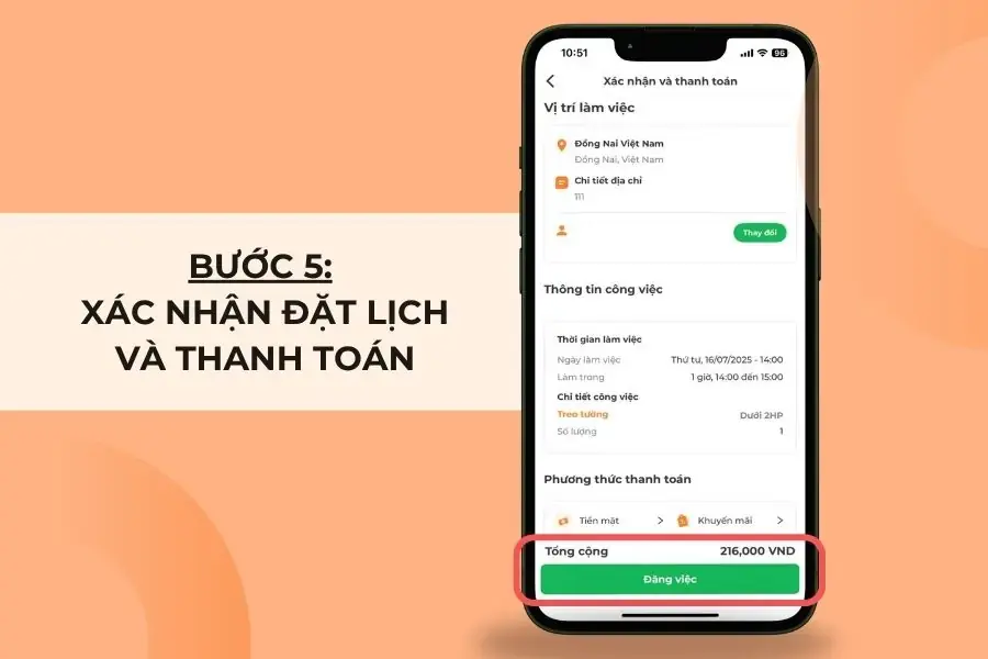 Xác nhận thông tin và thanh toán.