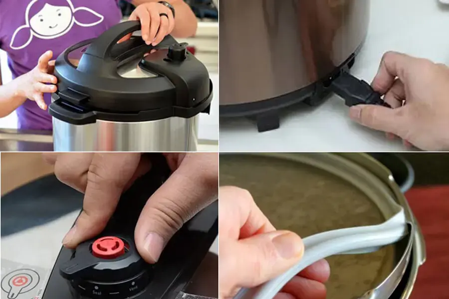 Kiểm tra các bộ phận của nồi áp suất trước khi nấu để đảm bảo an toàn tuyệt đối (nguồn: Điện máy Xanh)