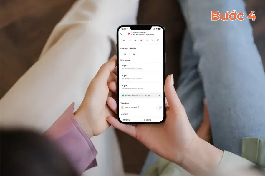 Chọn thời lượng làm việc và loại gói mong muốn.