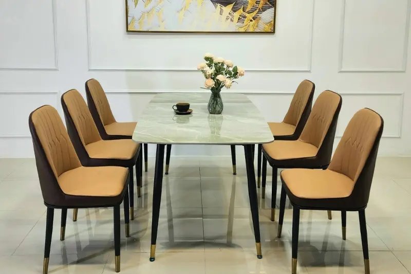 Mẫu bàn ăn 6 người thiết kế gọn gàng, êm ái