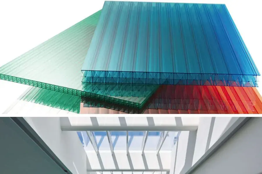 Tấm lợp mica nhẵn bóng, dễ dàng vệ sinh khi làm mái che giếng trời