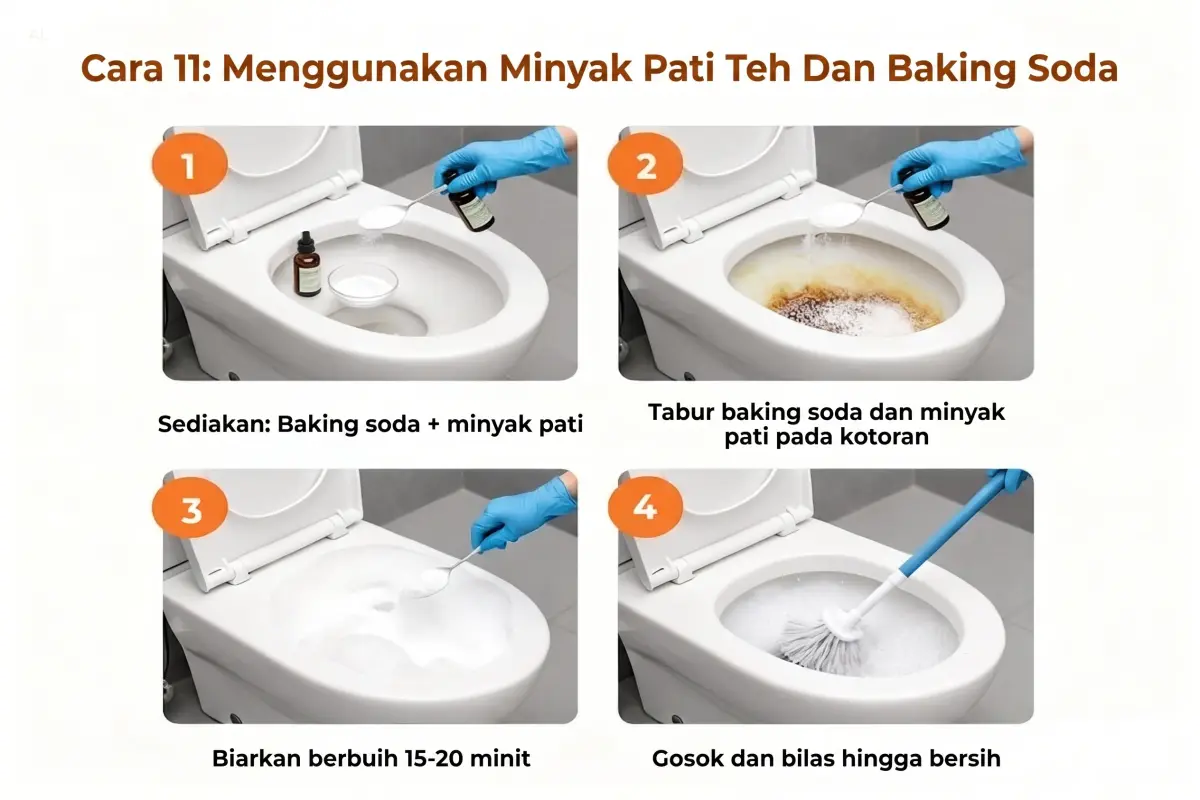 Menggunakan minyak pati tea tree dan baking soda.