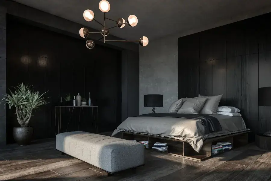 Sử dụng nội thất màu đen cho căn phòng ngủ nhà phố