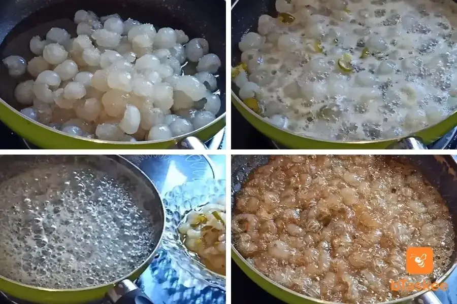 Nấu mứt nhãn.