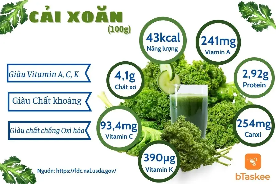 Thành phần dinh dưỡng trong 100g cải xoăn