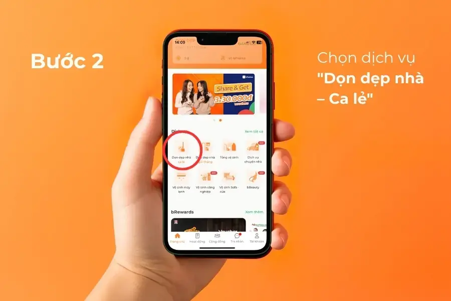 Lựa chọn mục “Dọn dẹp nhà - Ca lẻ”. 