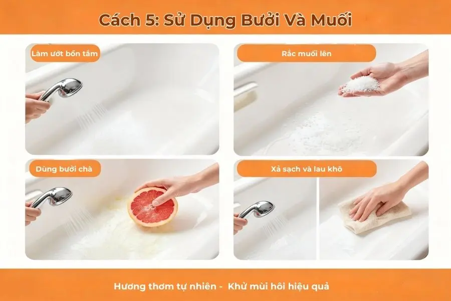 Sử dụng bưởi và muối làm sạch.