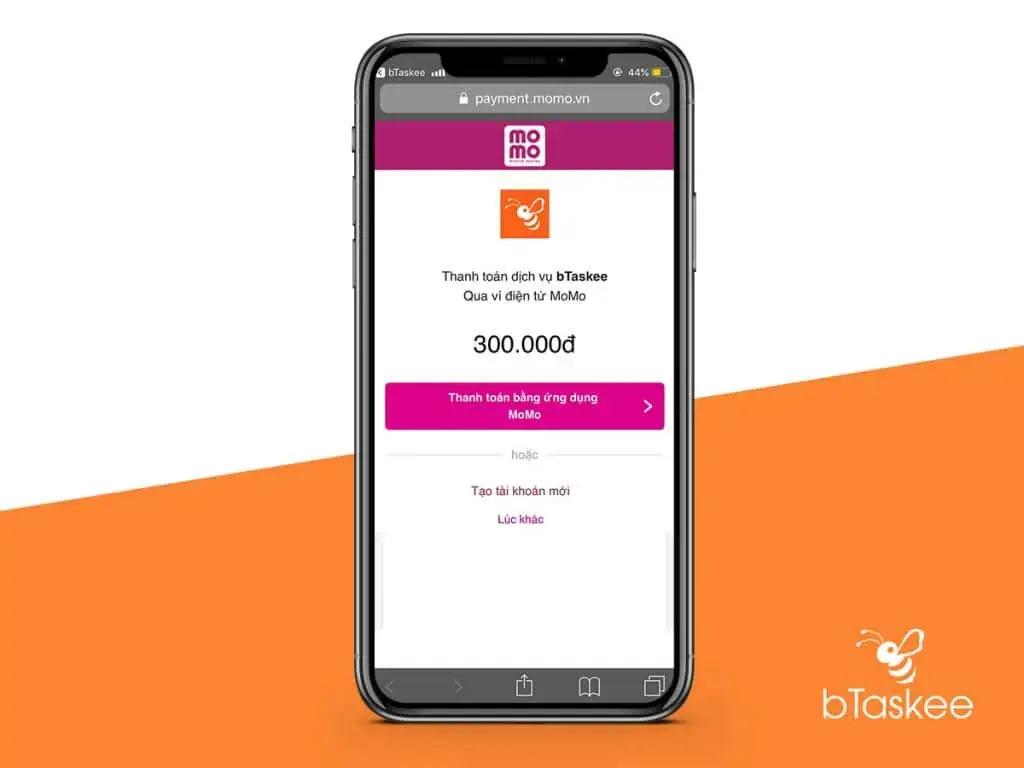 Bạn chỉ cần ấn vào mục "Thanh toán bằng MoMo" (Ảnh: bTaskee.com)