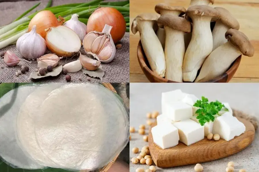 Một số nguyên liệu làm món chả giò nấm chay