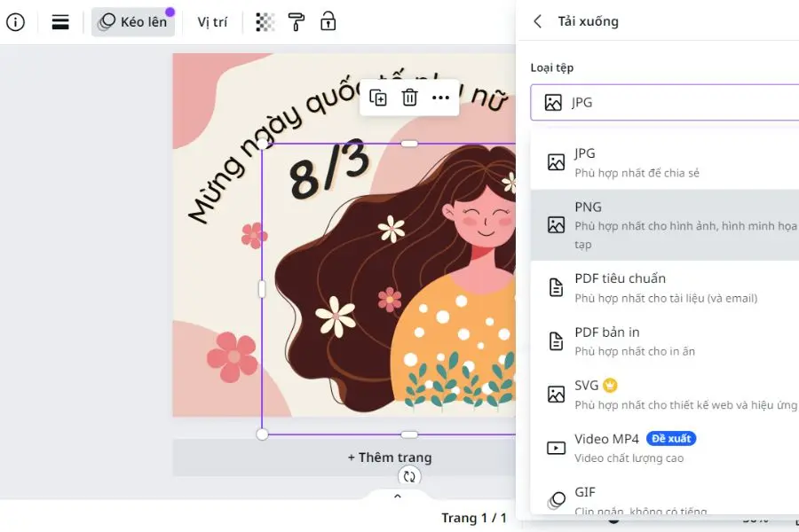 Cuối cùng là tải file ảnh về và gửi cho cô giáo.