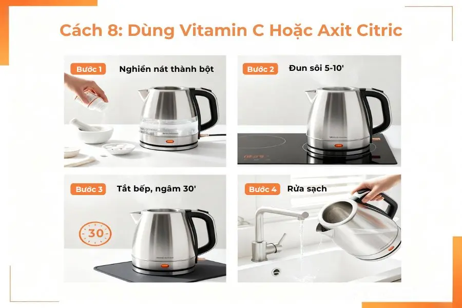 Dùng vitamin C hoặc axit citric.