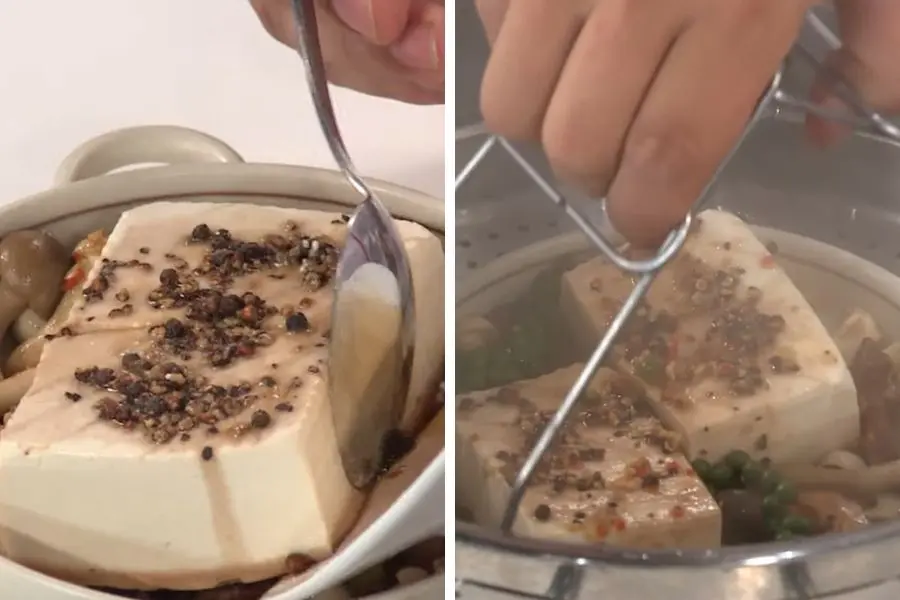 Món đậu hũ hấp - một trong những món ăn thanh đạm ngày Tết đậm đà, mềm béo được nhiều người yêu thích.