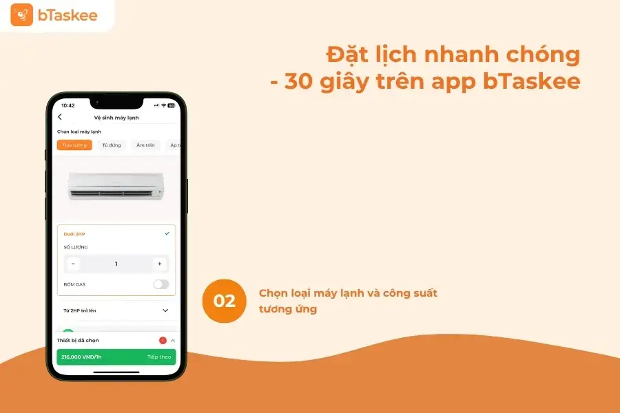 Lựa chọn loại máy lạnh và công suất tương ứng.