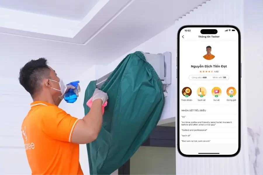 Thông tin hồ sơ Tasker được hiển thị minh bạch trong ứng dụng.