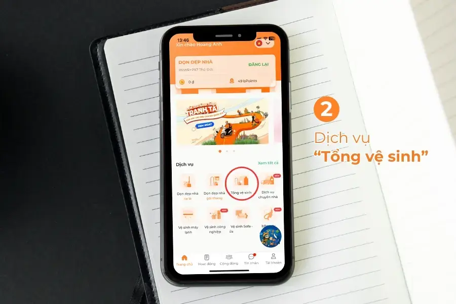 Chọn “Tổng vệ sinh” ở trang chủ. 