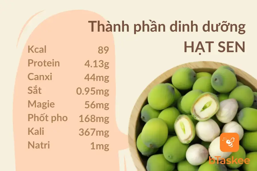Thành phần dinh dưỡng có trong hạt sen (Nguồn: usda)