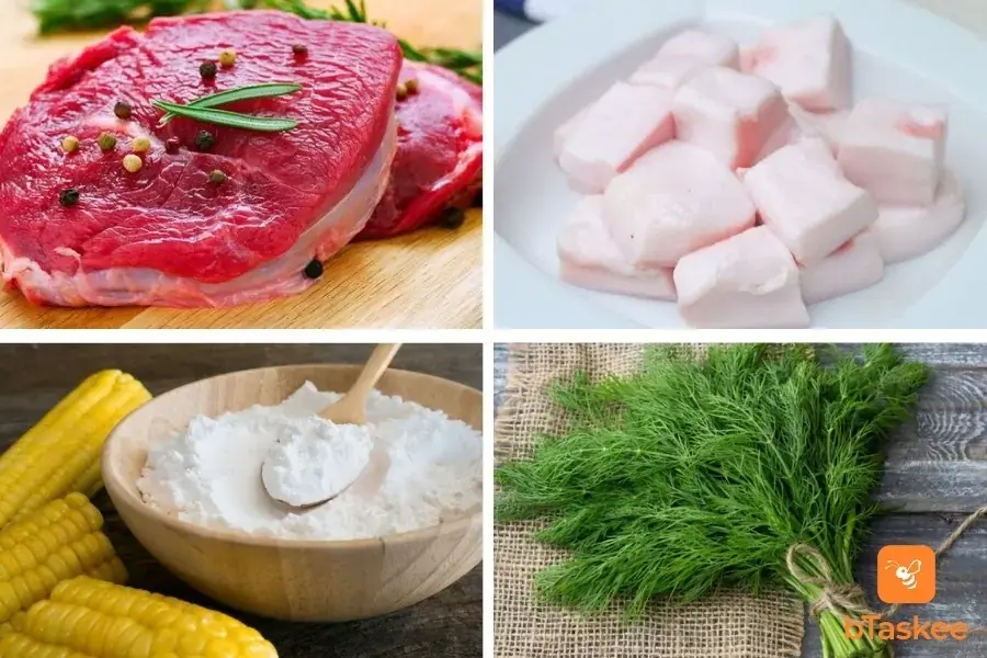 Một số nguyên liệu cần dùng để chế biến món chả bò.