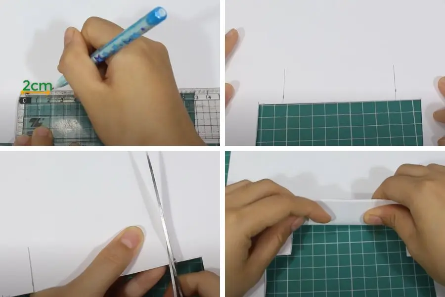 Đo 2cm vào trong một lần nữa và cắt thẳng lên 2cm.