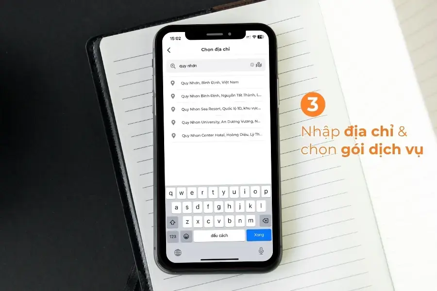 Nhập địa chỉ và lựa chọn gói dịch vụ. 