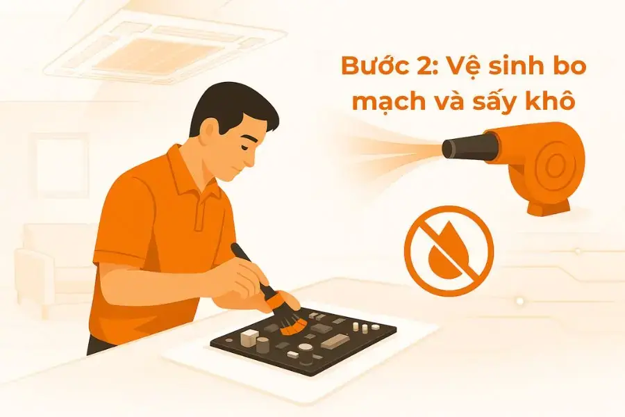 (Hình minh họa) Tháo bo mạch và vệ sinh nhẹ nhàng.