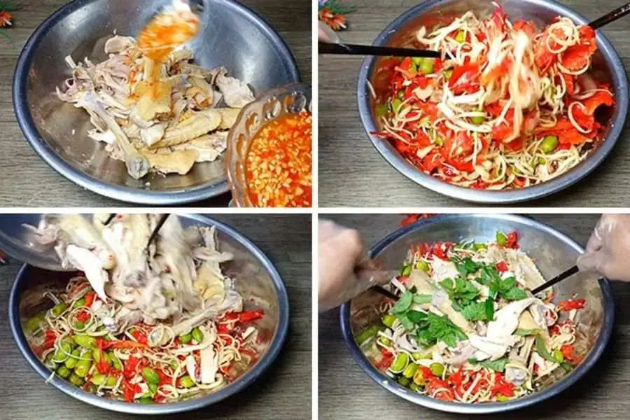 Các bước làm món gà nộm hoa phượng