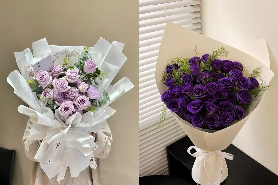 Mẫu bó hoa hồng tím đại diện cho tình yêu thủy chung