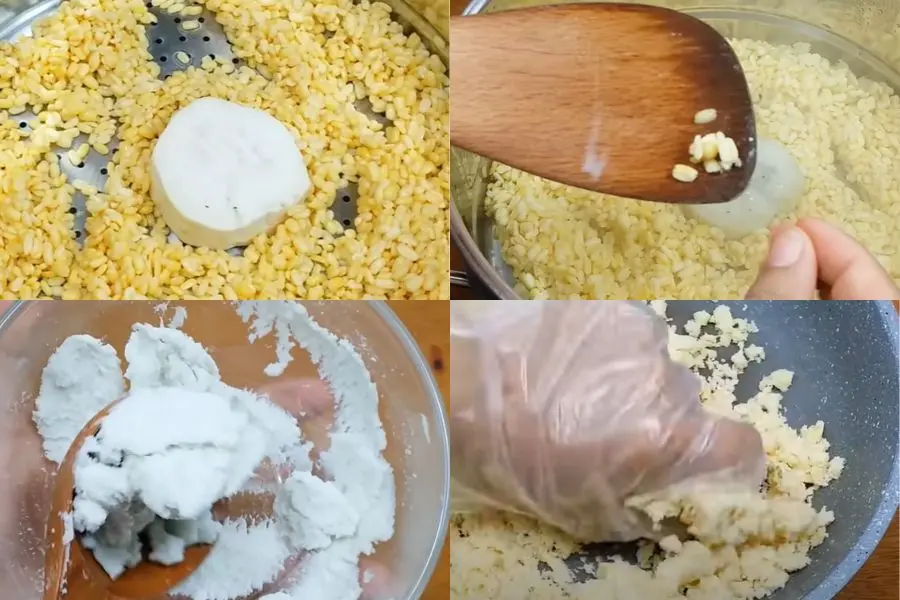 Đem khoai lang và đậu xanh đi hấp chín.