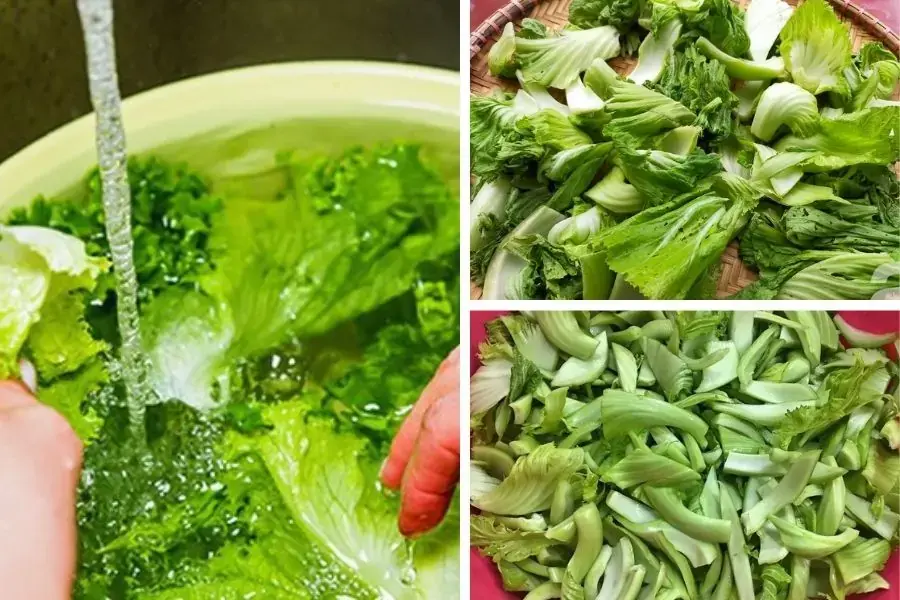Sơ chế cải.
