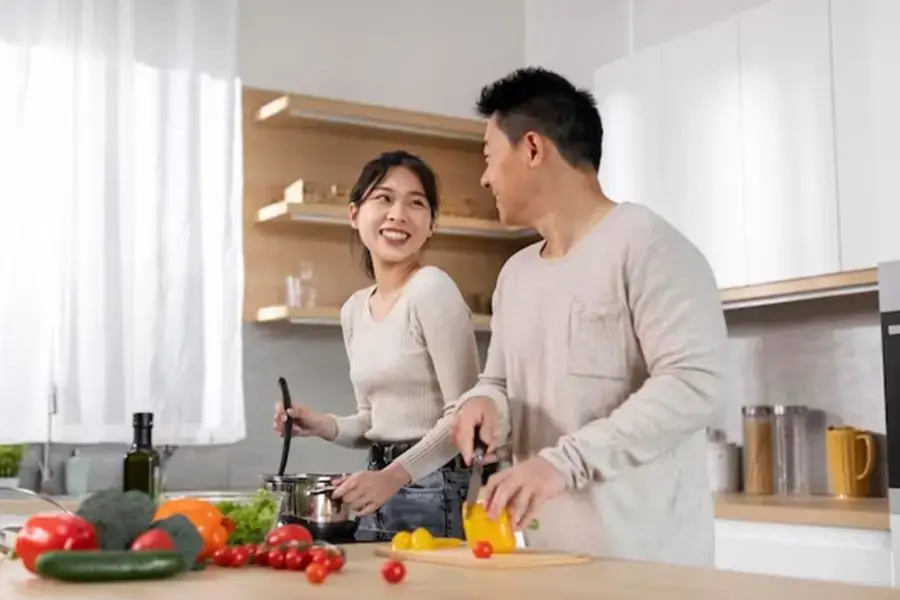 Cooking delicious food with your lover