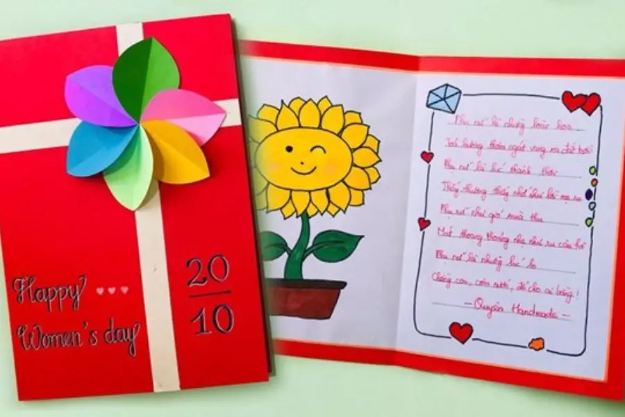 Thiệp 20/10 cho trẻ mầm non hoa hướng dương dễ thương.
