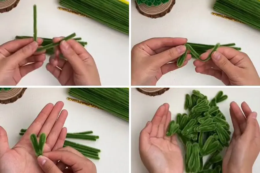 Cách để bạn gấp kẽm nhung thành những chiếc lá thông.