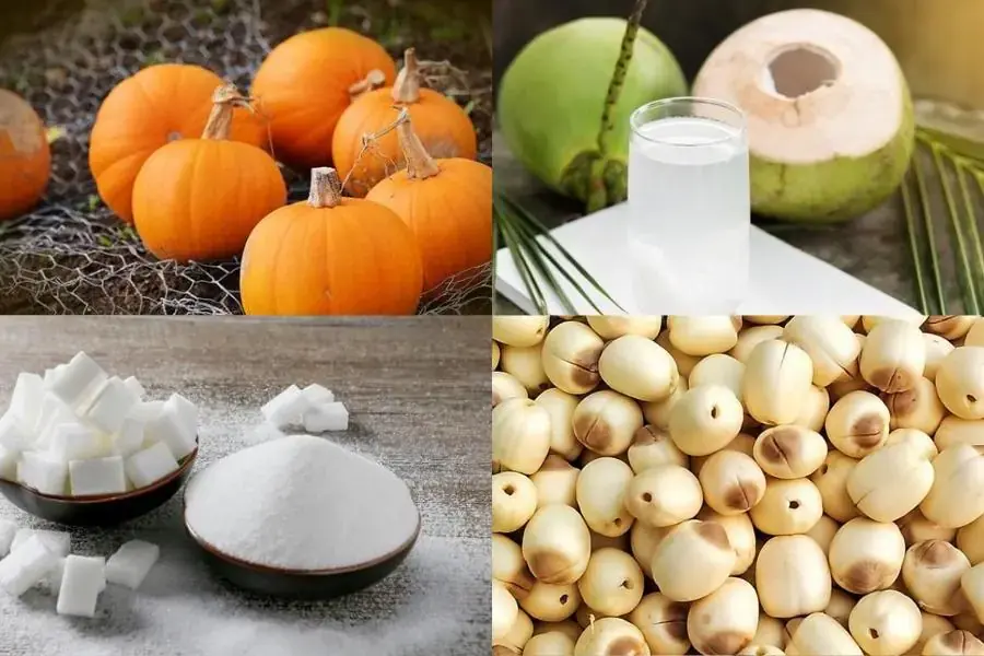 Một số nguyên liệu làm món chè khoai bí ngô
