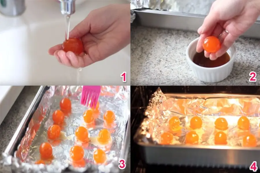 Hướng dẫn sơ chế trứng muối
Rửa trứng muối -> Ngâm trong rượu -> Xếp lên khay và phết dầu -> nướng hoặc hấp cách thuỷ
