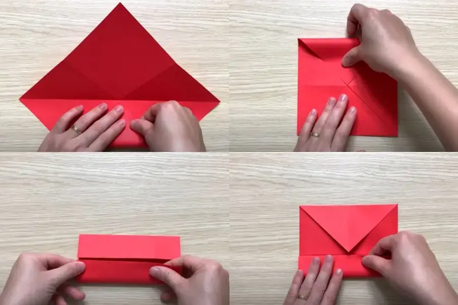Gấp 4 góc của tờ giấy về phía tâm.
