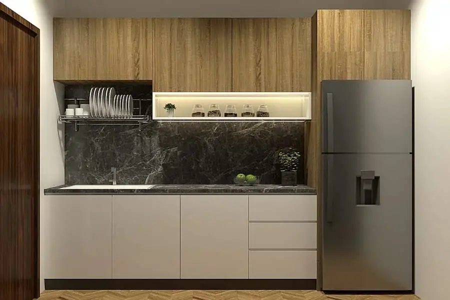 Diện tích thùng tủ của tủ bếp chữ I chuẩn sẽ khoảng 80 - 90cm