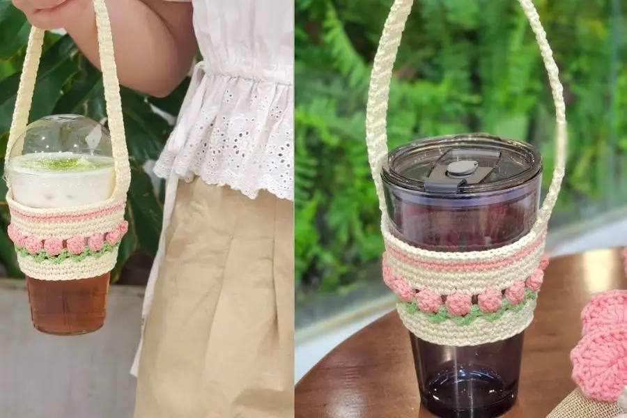 Túi đan len cực phù hợp cho món quà là bình giữ nhiệt.