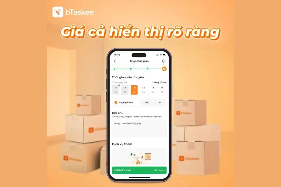 bTaskee cam kết hiển thị giá cả minh bạch đối với khách hàng.