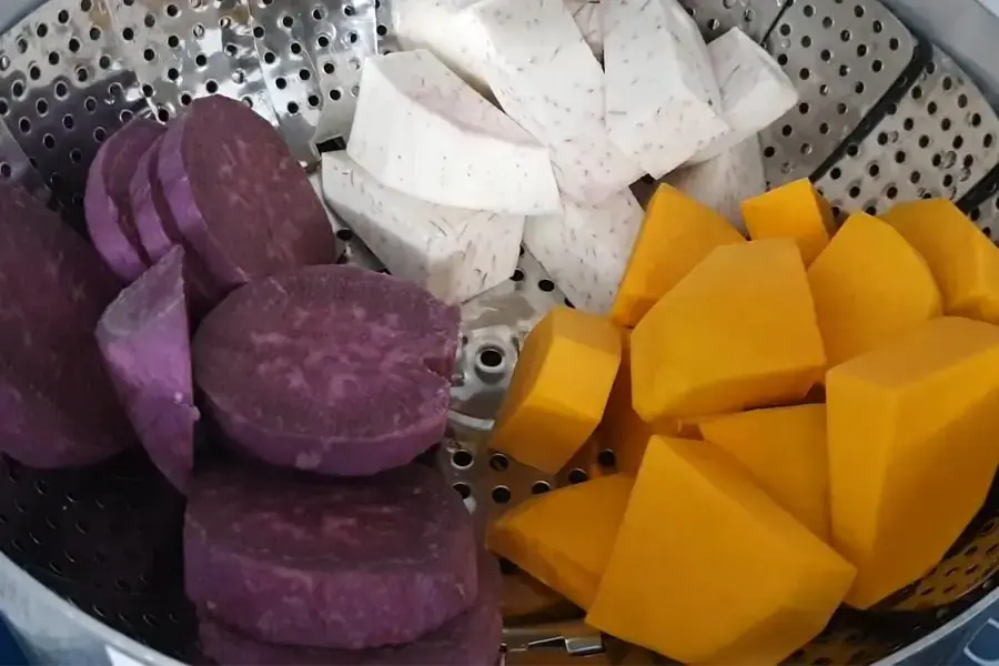 Hấp khoai và bí